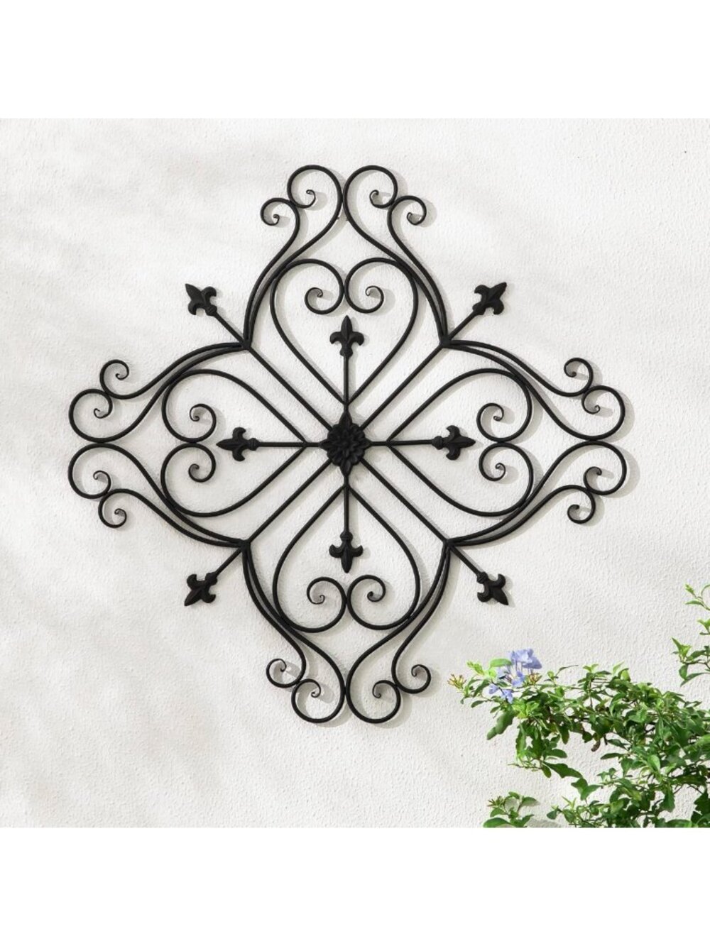 Charming Vintage Metal Garden Decor - Black Fleur-de-lis Wall Art for Indoors